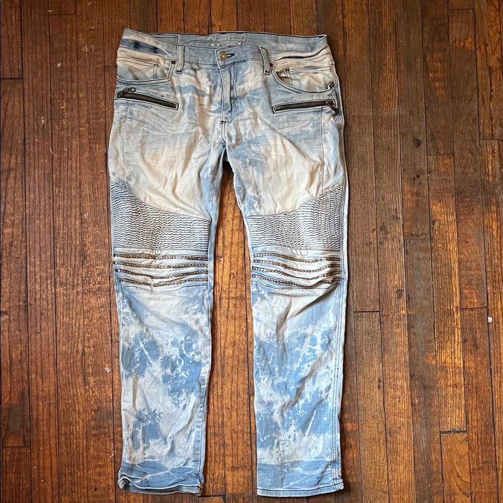 Robin Jeans Denim Bleached Distressed studded stones, Blue Jeans mens